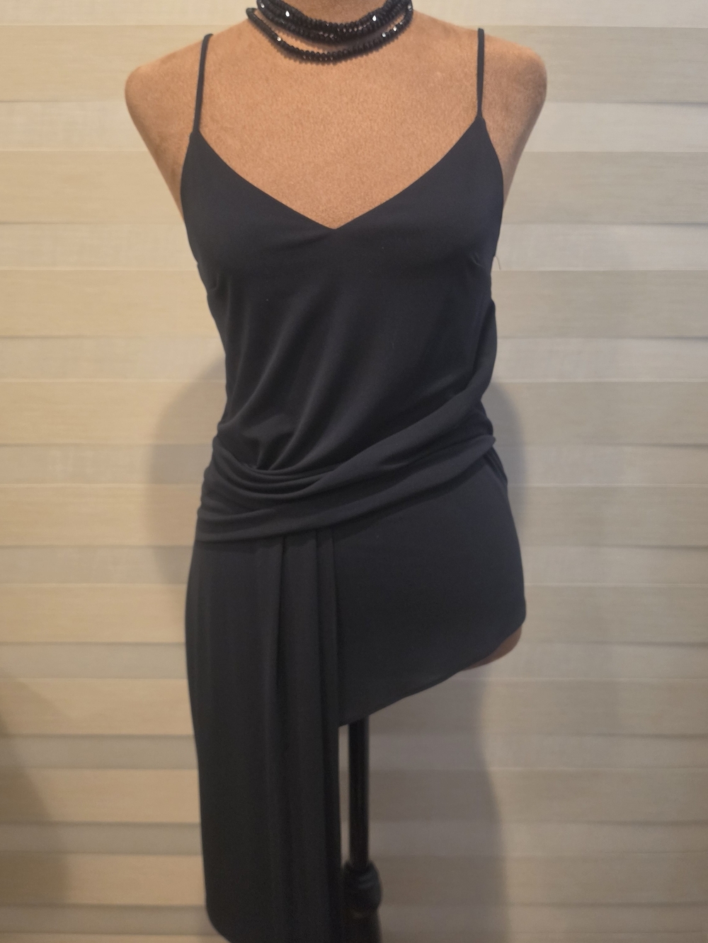 Black Asymmetric Top with Draped Waist